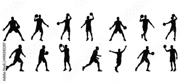 Fototapeta  A Basketball player set silhouettes with a white background 