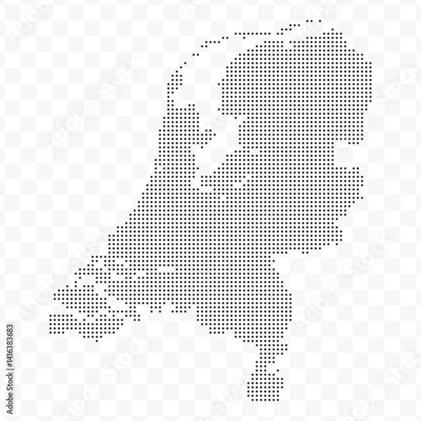 Fototapeta Vector Illustration of Dotted Map of Netherlands in black on Transparent Background (PNG). Dotted black map template for website pattern, annual report, infographics.