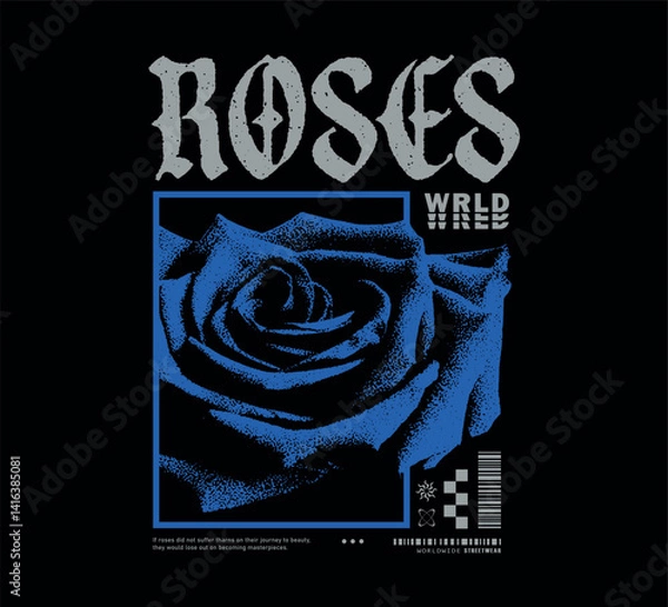 Fototapeta Vector illustration of roses with slogan artwork, retro and modern, streetwear graphic design for t-shirt print design template.