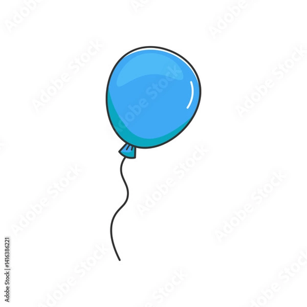 Fototapeta Vector single clipart balloon in blue color in doodle style. Perfect for kids’ decor, travel-themed designs, invitations, stickers, and scrapbooking. Isolated on white background.