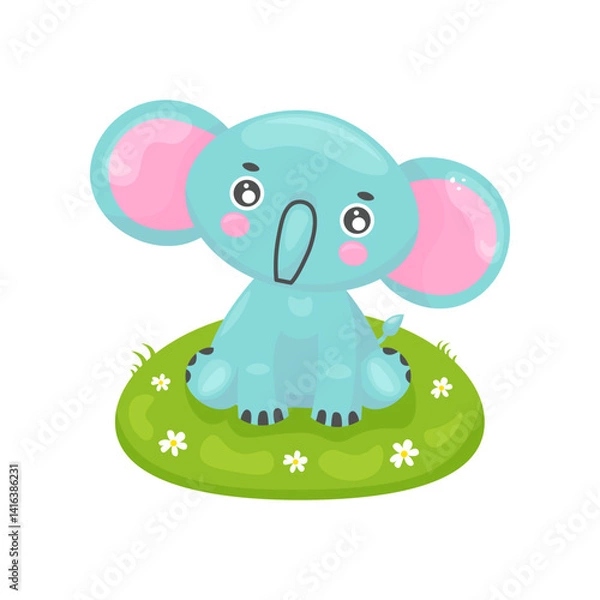 Fototapeta  Elephant cartoon illustration in color. Vector stock image isolated on white background. Hand drawn cute illustration. Graphic design vector illustration