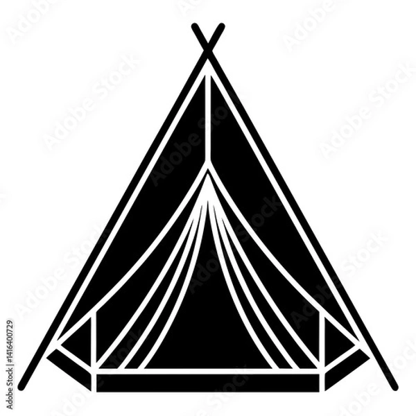 Fototapeta Line art vector silhouette of a camping tent with simple triangular shapes