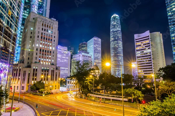 Fototapeta Night Traffic in Hong Kong City