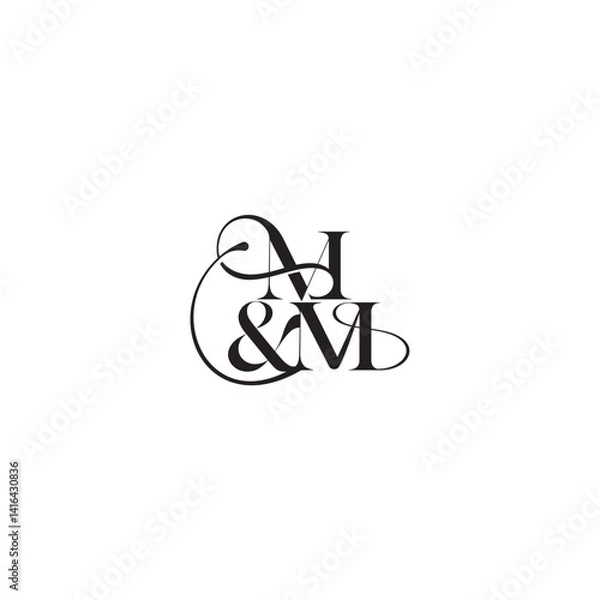 Obraz wedding concept monogram elegant and luxury concept MM bold serif initial calligraphy letter