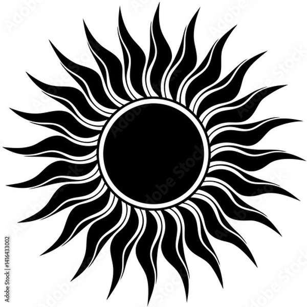 Fototapeta Vector silhouette of a sun with soft, curving rays, minimalist and sleek design