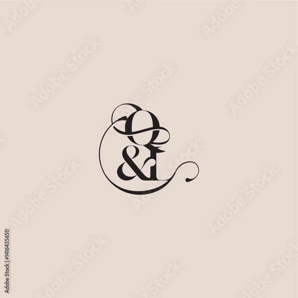 Fototapeta wedding concept monogram elegant and luxury concept QL bold serif initial calligraphy letter