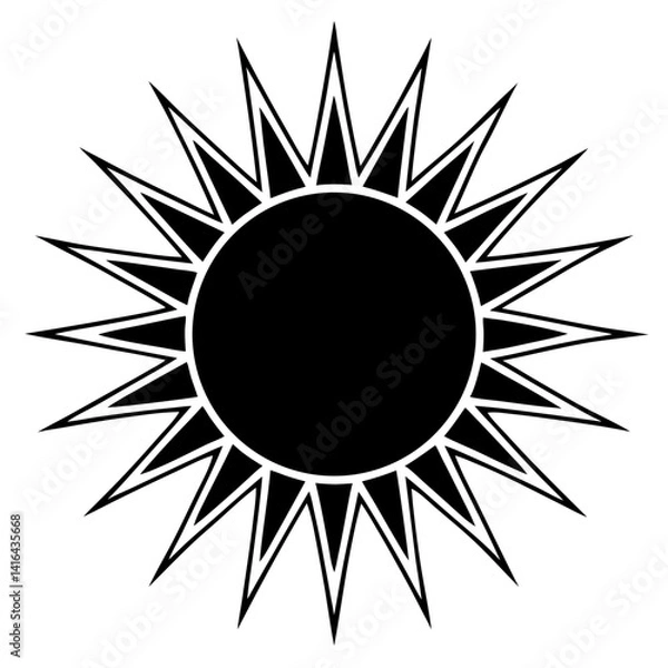 Fototapeta Vector silhouette of a sun with spiky rays pointing outward, simple design