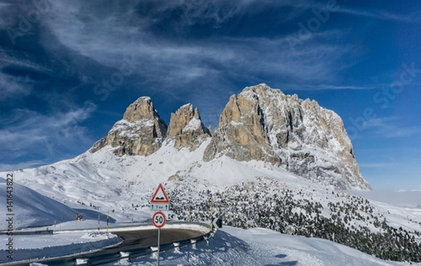 Fototapeta Peaks in snowy winter in Dolomites