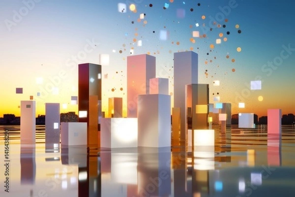 Obraz Abstract representation of software structure, geometric shapes floating in a serene environment, soft colors