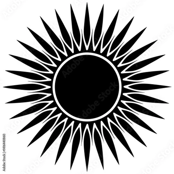 Fototapeta Vector silhouette of a sun with symmetrical rays extending outward in a uniform circular pattern