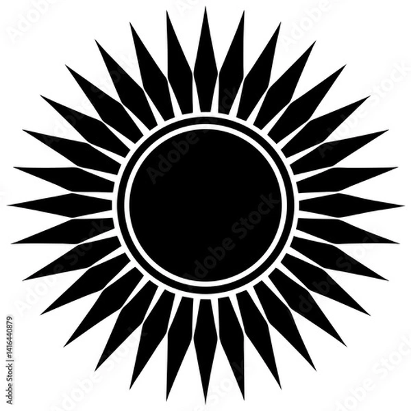 Fototapeta Vector silhouette of a sun with symmetrical rays extending outward in a uniform circular pattern
