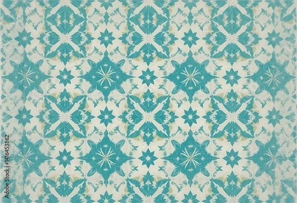 Fototapeta Teal Floral Tile Pattern: A Vintage-Inspired Design