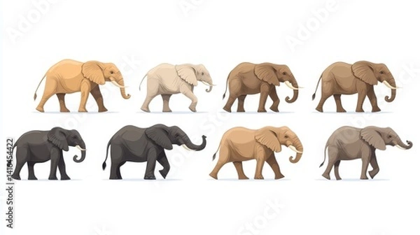 Fototapeta Pixelated elephants in varied hues showcasing diversity of african wildlife digital art evoking nostalgia for retro video games and pixel animation