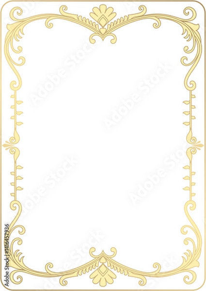 Fototapeta Golden frame with scrolling leaves, luxury abstract border