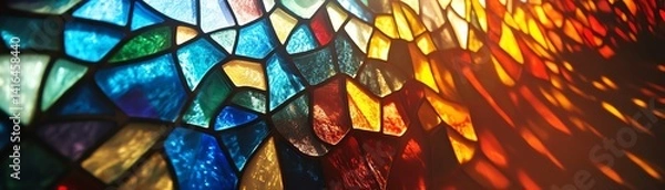 Fototapeta Stunning stained glass shadows dance gracefully across a serene space, creating a vibrant interplay of light and color.