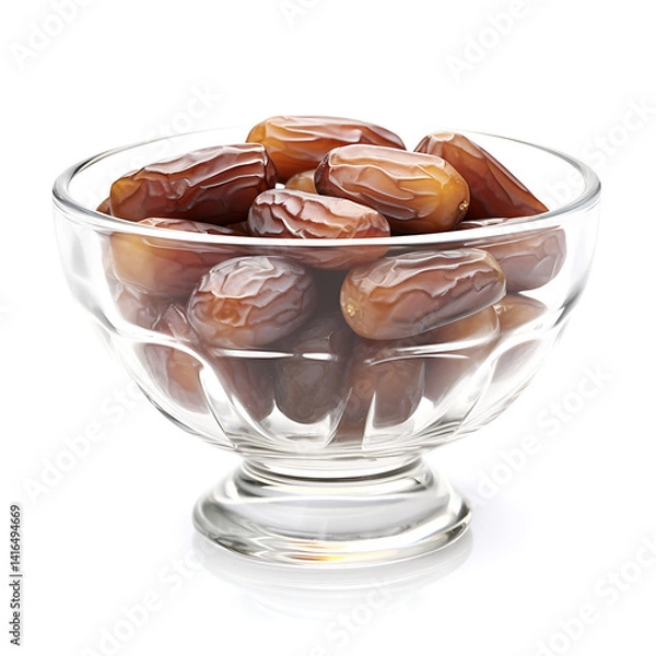 Fototapeta Medjool Dates in Glass Bowl Closeup Studio Shot on white background
