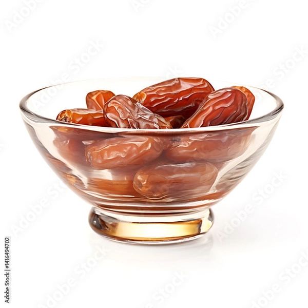 Fototapeta Medjool Dates in Glass Bowl Closeup Studio Shot on white background