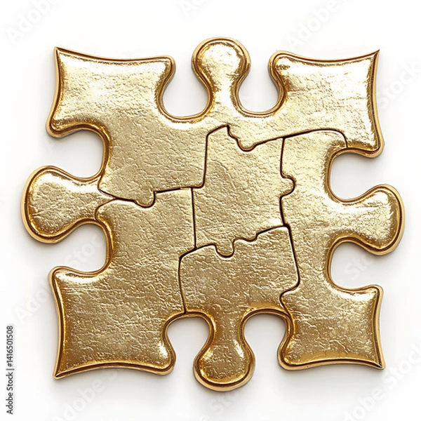 Fototapeta Golden puzzle piece isolated on white background