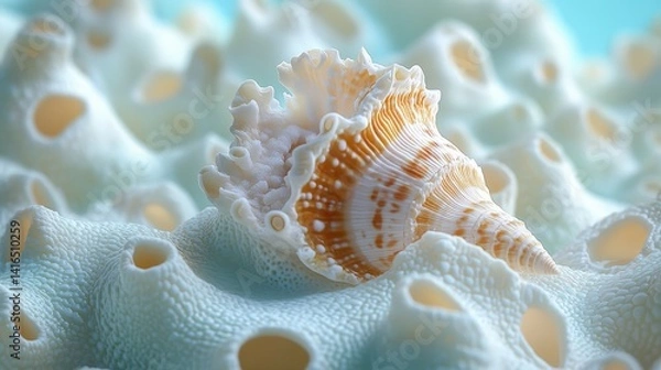Fototapeta Seashell on Coral Reef A Close-Up Macro Photograph of Ocean Life