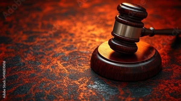 Fototapeta Gavel on Dark Red Surface Symbol of Justice and Law