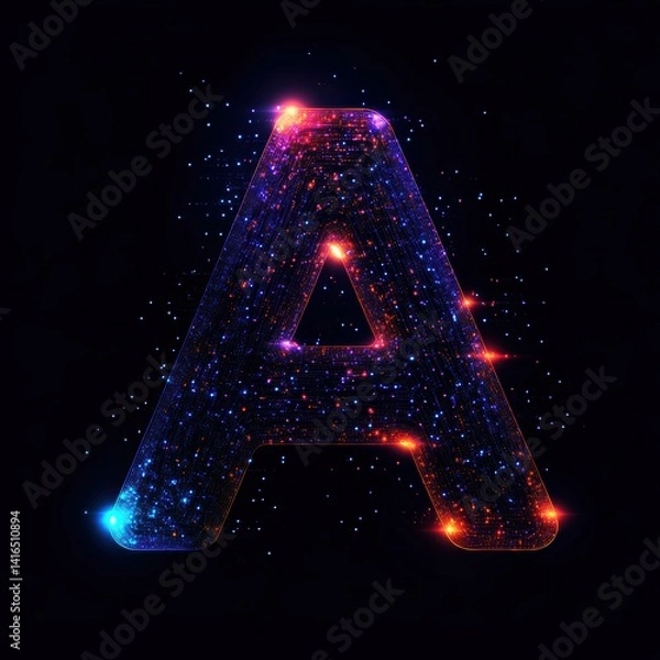Fototapeta Sparkling Holographic Letter A Design with a Sci-Fi Futuristic Technology Theme on a Dark Backdrop