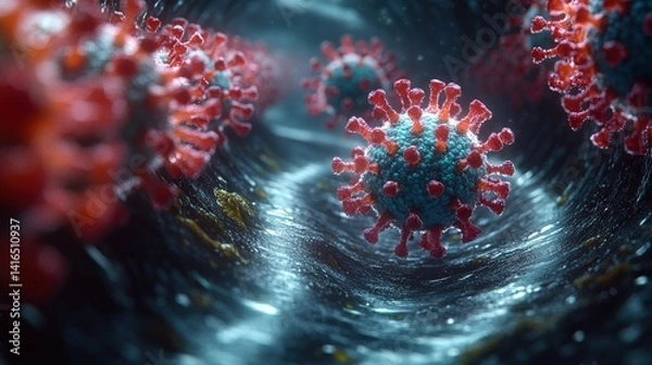 Fototapeta Microscopic View of Coronavirus Particles in a Blood Vessel