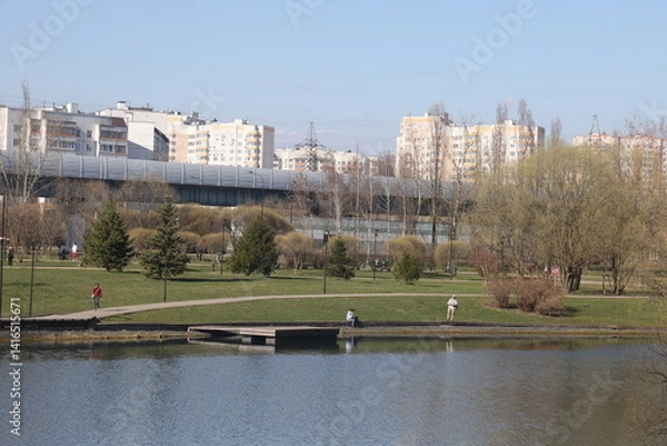 Obraz view of spring landscape park, South Butovo, Moscow, April 2025, 2