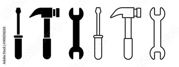Fototapeta Vector isolated Mechanic Tools icon set in black outline and fill