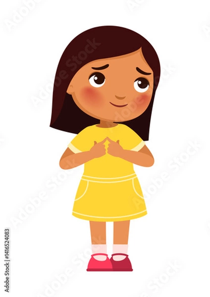 Fototapeta Little girl in a shy pose.
Concept of emotions indecision, embarrassment or uncertainty.
Cartoon character illustration