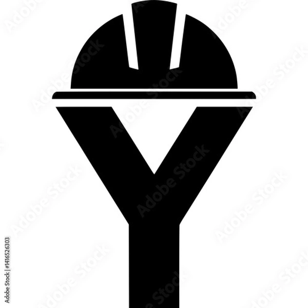 Fototapeta Letter Y with Construction Hard Hat Design, Stylized black letter Y featuring a construction helmet, combining themes of safety, labor, and industry in a bold typographic form.

