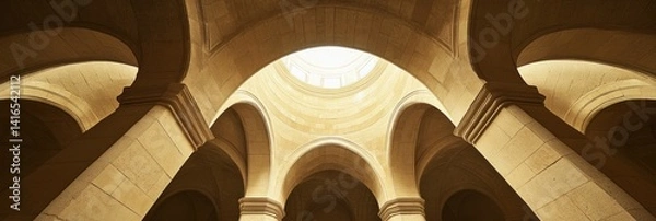 Obraz Vaulted architecture, A view of arches converging towards a central skylight