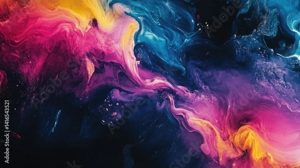 Obraz Abstract iridescent nebula painting with fluid colors and light effects