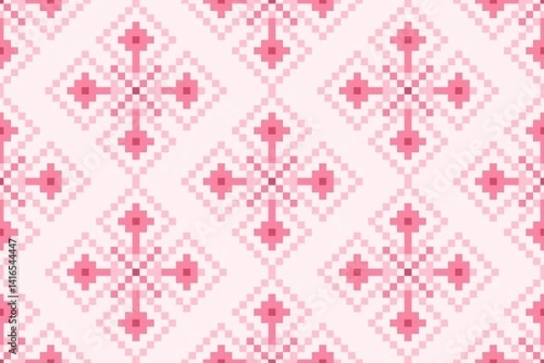 Fototapeta Seamless pixel pink pattern illustration 