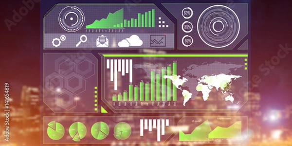 Fototapeta Financial consulting and analytics concept with infographs on sc