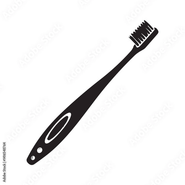 Obraz Single tuft brushe toothbrush products for oral black silhouette white Background.