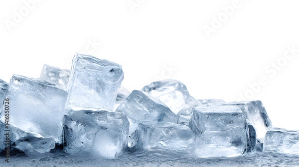 Fototapeta Crystal clear ice cubes on white background for refreshing drink concepts close up photography of ice texture perfect for advertising campaigns websites and social media
