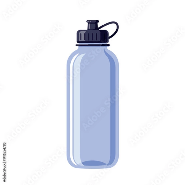 Fototapeta Transparent blue water bottle with black cap and loop minimal flat design vector illustration