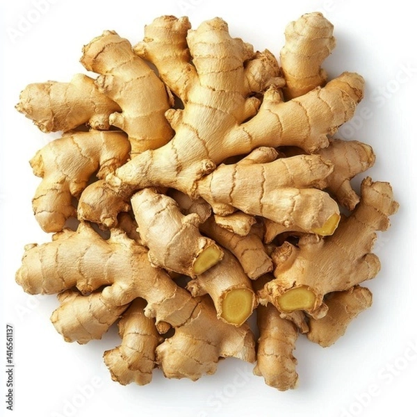 Obraz Overhead Shot of a Pile of Fresh Ginger Root on White Background