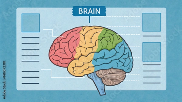 Obraz Color-coded illustration of the human brain with labeled lobes
