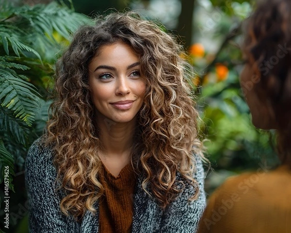 Fototapeta A serene portrait of a woman in a tranquil garden setting