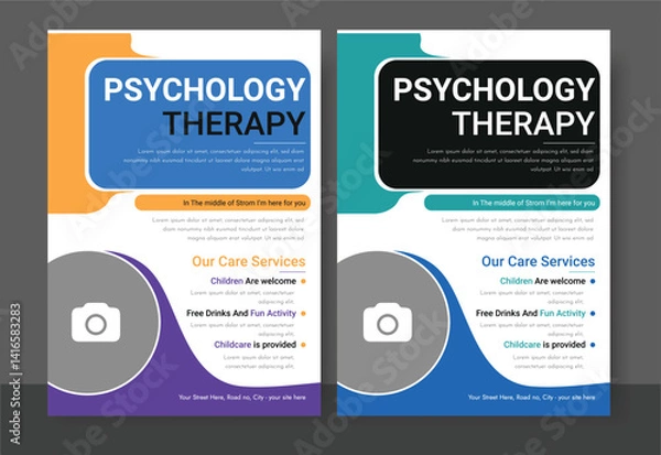 Obraz Mental Health vector illustration. Minimal flat style Mental Health poster cover Set. Pastel color psychology care theme collection. parent and caregiver coaching program vector brochure template. 