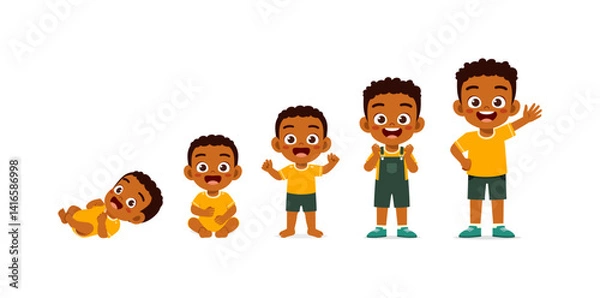 Fototapeta Illustration of a kid growing up from baby to toddler showing different stages of development
