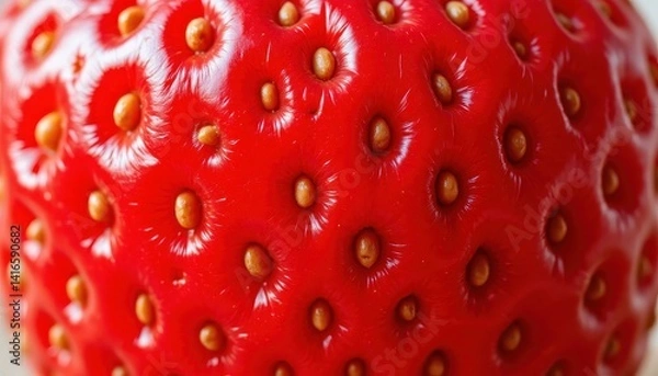 Obraz Close up photo showcasing the freshness and sweetness of a ripe strawberry, presented as a healthy gourmet dessert.