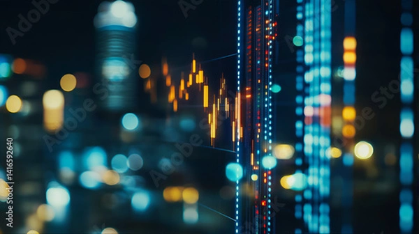 Fototapeta Economic tariff sanction trade war on declining stock graph, economic recession and stagnation. Stock market graph chart crash. 