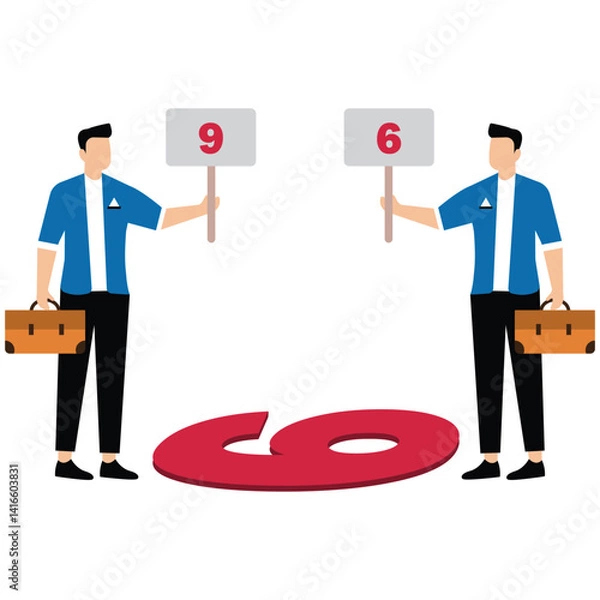 Obraz Six or Nine. Different answers from the perspective and point of view concept. Opposite view from two different people