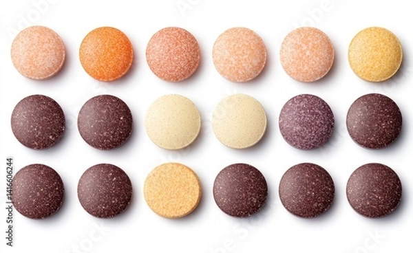 Obraz Assorted Colorful Speckled Pills on White Background
