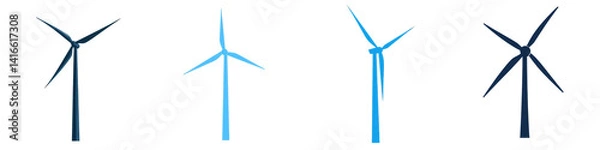 Fototapeta A series of wind turbines rotating in a clear blue sky, showcasing renewable energy production with a scenic landscape in the background isolated on white or transparent png