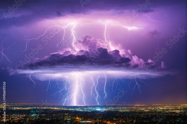 Fototapeta A holographic lightning bolt across the sky. Generative AI.