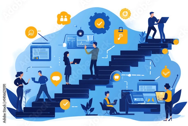 Fototapeta Teamwork Business Process Workflow Collaboration Steps