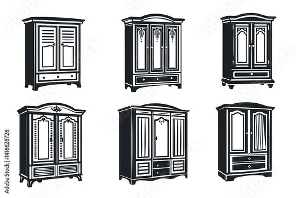 Fototapeta Collection of classic wardrobe designs in black and white vector format